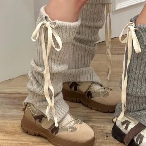 Korean Style GLOWNY Niche Strap Warm Mid-Tube Slouchy Leg Warmers - Versatile Two-Way Wear Socks for Women