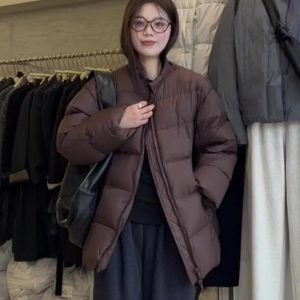 Korean-Style High-End Casual Mid-Length Women's Down Cotton Coat - Stylish Elegant Stand Collar Jacket for Winter 2025
