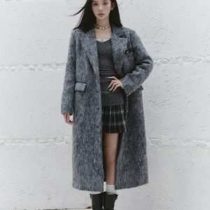 Korean Style High-End Long Wool Coat - Winter Fusion Woolen Jacket for Women