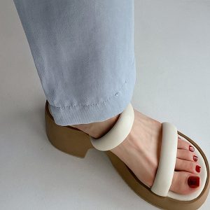 Korean-Style High-Heeled One-Strap Sandals for Women, Platform Thick-Soled Waterproof Summer Casual Footwear for Petite Figures