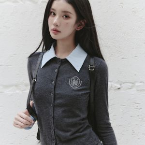 Korean Style High-Sensitivity Slimming Fake Two-Piece Knitted Sweater Top for a Chic Layered Look
