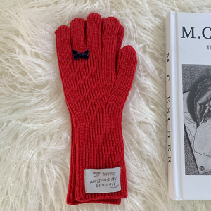 Korean Style Knitted Touch Screen Gloves for Women - Winter 2024 Bowknot Design, Warm Split Finger Fashion Accessories