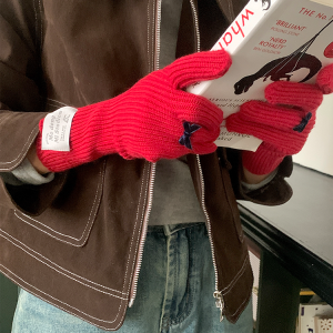 Korean Style Knitted Touch Screen Gloves for Women - Winter 2024 Bowknot Design, Warm Split Finger Fashion Accessories
