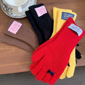 Korean Style Knitted Touch Screen Gloves for Women - Winter 2024 Bowknot Design, Warm Split Finger Fashion Accessories