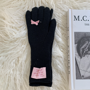 Korean Style Knitted Touch Screen Gloves for Women - Winter 2024 Bowknot Design, Warm Split Finger Fashion Accessories