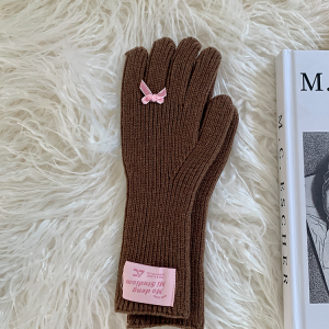 Korean Style Knitted Touch Screen Gloves for Women - Winter 2024 Bowknot Design, Warm Split Finger Fashion Accessories