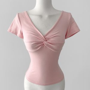Korean Style Lace Spliced Tie-Draped V-Neck Short Sleeve T-Shirt with Irregular Skirt Pants - Unique Y2K Fashion Statement.