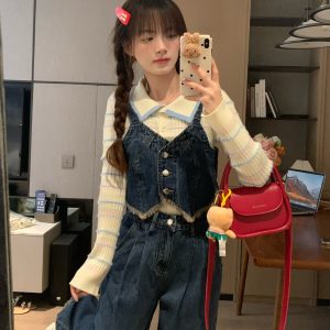 Korean Style Lapel Polo Sleeve Slimming Knitted Base Layer Top for Women - Early Spring Fashion Essential