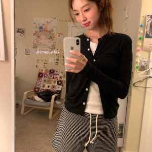 Korean-Style Minimalist Striped Shorts for Women - Comfortable Casual Slim-Fit with Drawstring Elastic Waist - Summer Fashion Essential