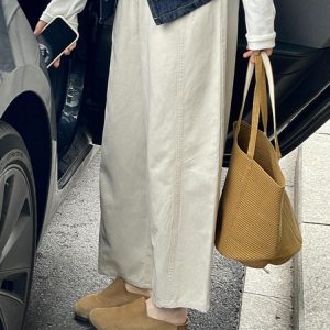 Korean-Style Minimalist Wide-Leg Curved Blade Pants for Women - 2025 Summer Slimming Commuting Casual Trousers for Petite Figures