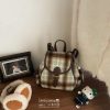 Korean Style Mint Coffee Plaid Wool Backpack for Women - Retro Double Shoulder Design for Autumn & Winter