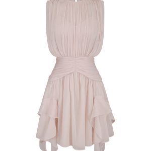Korean Style Nude Pink Fairy Dress with Pleated Waist – Y2K Inspired Niche Design, Replica Fashion Statement Piece