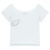 Korean Style Off-Shoulder White T-Shirt with Large Collar and Wing Print - 25ss Niche Design, Short Sleeve Fashion Top