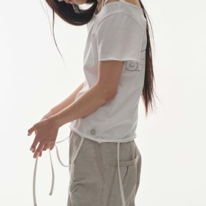 Korean Style Off-Shoulder White T-Shirt with Large Collar and Wing Print - 25ss Niche Design, Short Sleeve Fashion Top