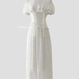 Korean Style One-Shoulder Ruffled Hem Long Dress with Waist-Cinching Design - Flattering Vacation Vibe Dress