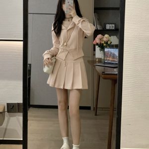Korean Style Pink Slim-Fit Casual Hoodie and Skirt Two-Piece Set for Women - Versatile Spring Fashion Outfit