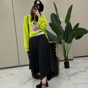 Korean Style Pleated Striped Asymmetrical Midi Skirt for Women - European Spring Summer Fashion Casual Design