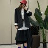 Korean Style Pleated Striped Asymmetrical Midi Skirt for Women - European Spring Summer Fashion Casual Design