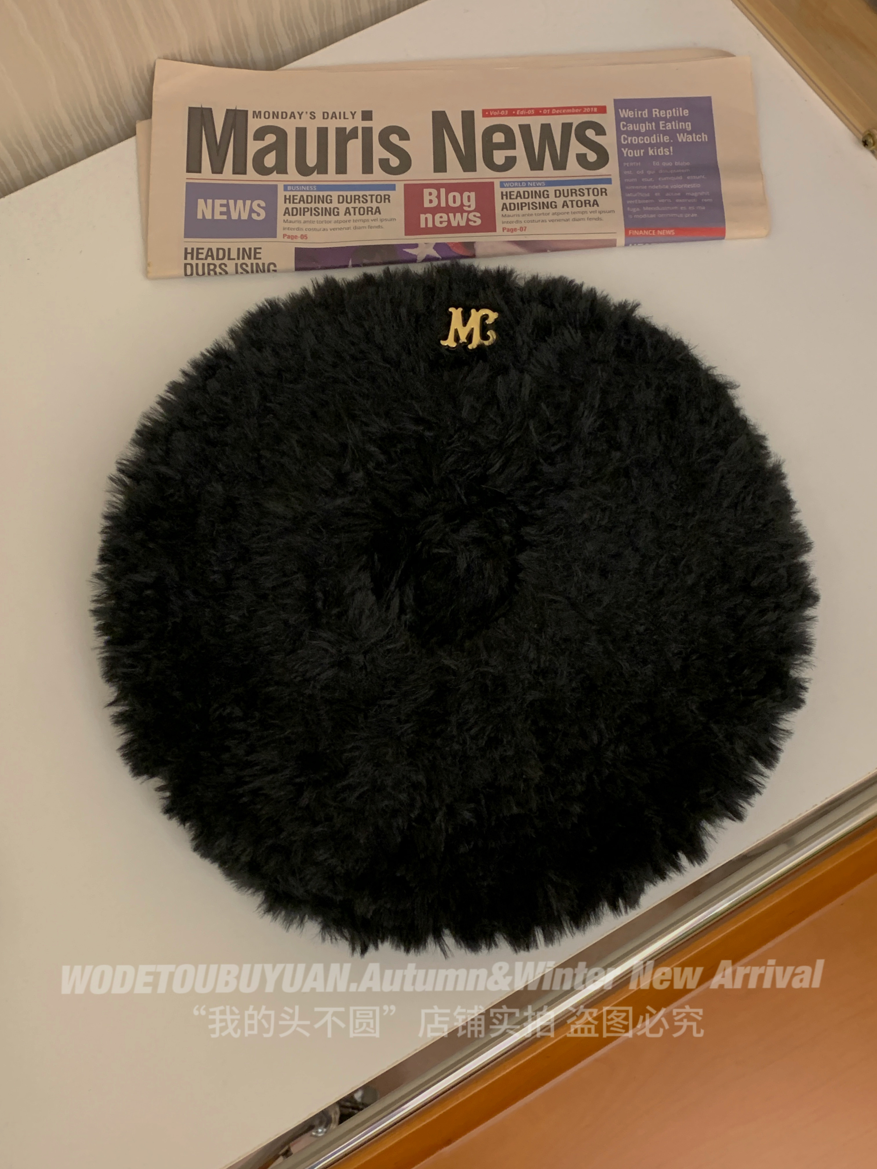 Korean Style Plush Beret Hat for Women, Autumn & Winter, Large Head Circumference, Face-Slimming Painter's Hat