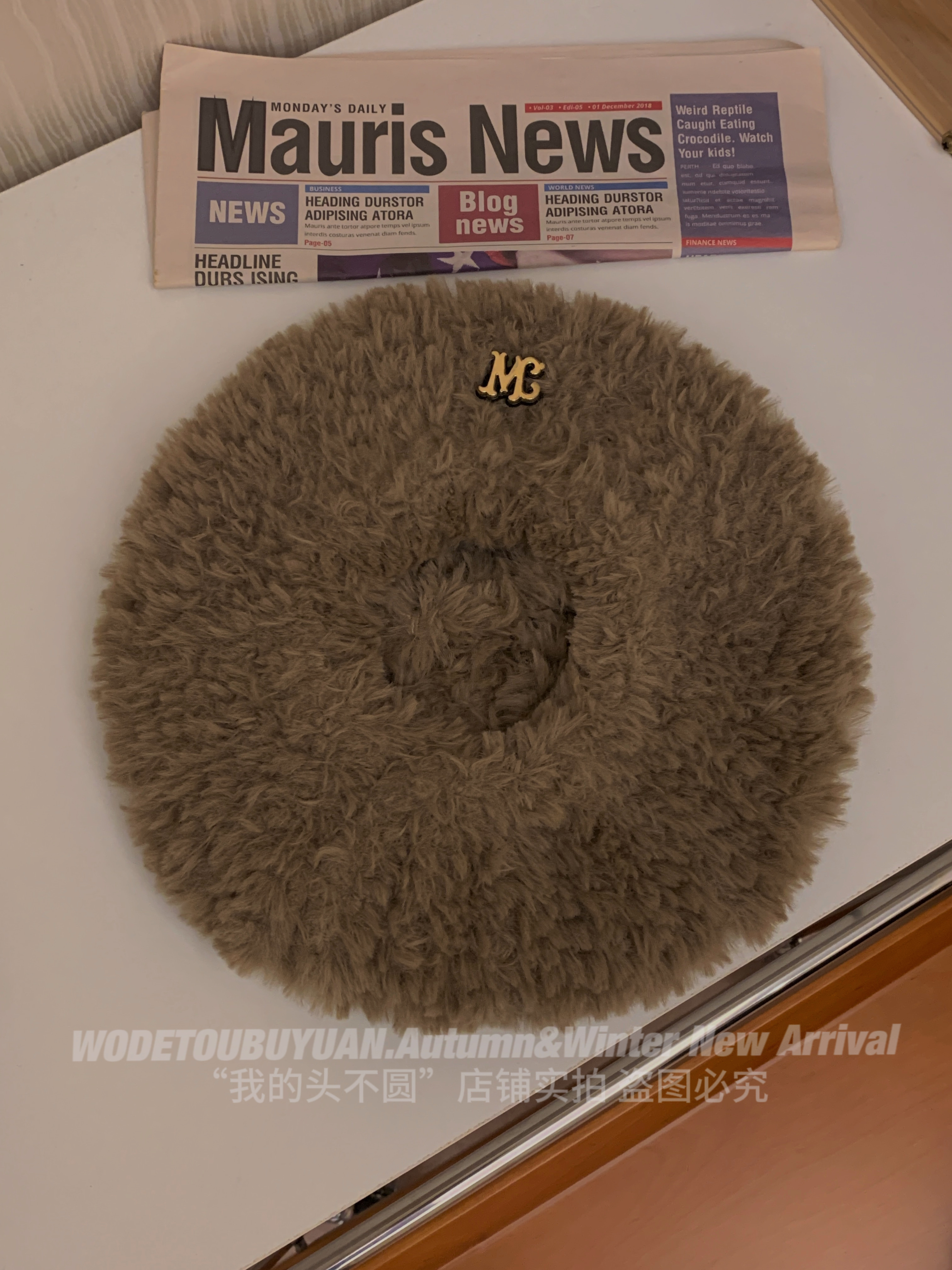Korean Style Plush Beret Hat for Women, Autumn & Winter, Large Head Circumference, Face-Slimming Painter's Hat