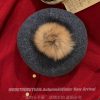 Korean Style Raccoon Fur Pom-Pom Beret Hat for Women, Large Head Circumference, Fashionable Painter's Hat, Unique Face Highlighting Design
