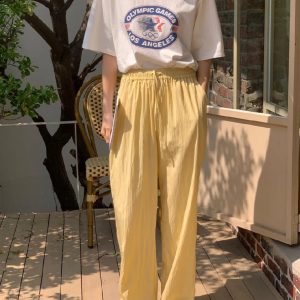 Korean Style Retro Cream Color Casual Pants - Unique Slimming Loose Lightweight Design for Versatile Everyday Wear