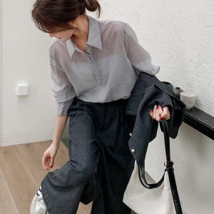 Korean Style Single-Breasted Vest Shirt Set with Wide-Leg Pants - 2025 Spring Women's Three-Piece Trendy Outfit