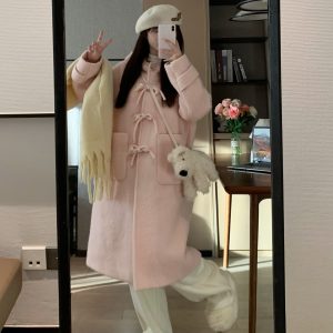 Korean Style Slim-Fit Mid-Length Woolen Coat for Women - Sweet Autumn-Winter Versatile Outerwear