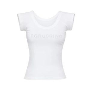 Korean Style Slim-Fit Short Sleeve T-Shirt with Rhinestone Letter Design and Big Round Neck for Spring/Summer 2025