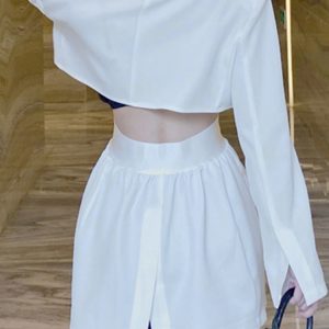 Korean Style Spring Slim Long Blazer Dress with Faux Two-Piece Design and Clever Waist-Exposing Cut for a Chic European Look
