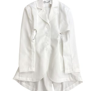 Korean Style Spring Slim Long Blazer Dress with Faux Two-Piece Design and Clever Waist-Exposing Cut for a Chic European Look