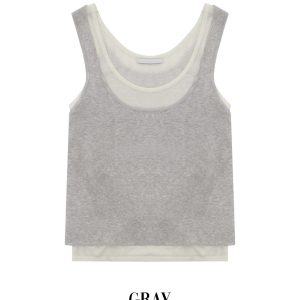 Korean Style Summer Layered Color-Block Double-Shoulder Strap Casual Vest Top - Unique Minimalist Two-Piece Design