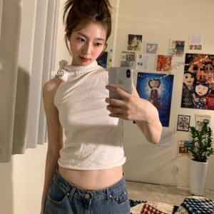 Korean-Style Summer Stand Collar Tie Sleeveless Top Vest - Slim Fit, Versatile Design for Effortless Style