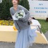 Korean Style Two-Piece Set for Women - Spring 2025 Gray Twisted Knit Sweater and Mesh Skirt
