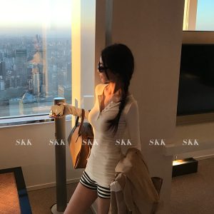 Korean Style V-Neck Knitted Body Top - Pure Desire Design with Hot Girl Shorts Set for Women - Chic Summer Fashion
