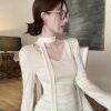 Korean-Style V-Neck Knitted Sweater with Scarf for Women - Fashionable Slim-Fit Top, Unique Design, Trendy Winter Wear
