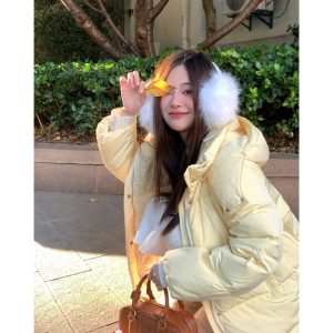 Korean Style Winter Hooded Couple Slim Short Down Jacket in Purple Pink for Women - Chic & Cozy Outerwear