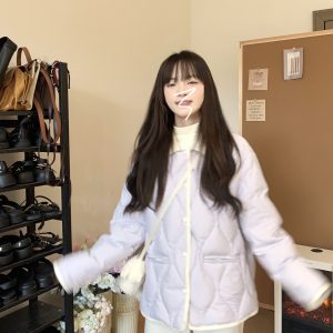 Korean-Style Winter Purple Cotton Bread Jacket for Women - Loose Slimming Warm Coat