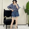 Korean Style Women's Casual Denim Shorts with Buckle Decoration, Lengthening Cuffed Design, Solid Color, Summer Essential