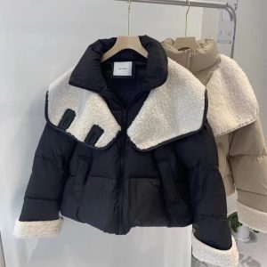 Korean Style Women's Short Down Jacket with Spliced Lamb Wool, 80% Duck Down, Perfect for Autumn and Winter Fashion