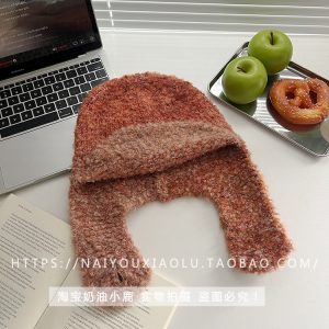Korean-Style Wool Knitted Mixed Color Circle Yarn Flying Hat for Women - Winter Warm Ear Protection Lei Feng Beanie