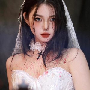 Lace Choker Necklace with Cross for Women - Sweet Cool Sexy Cosplay Collarbone Accessory