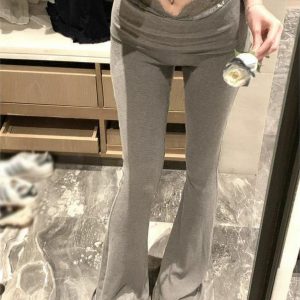 Lace Patchwork High-Waisted Slimming Yoga Flared Pants for Women - Casual Autumn Winter Long Trousers with Draped Effect
