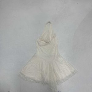 Lace Semi-Transparent Halter Dress with Irregular Hem - Sexy Vacation Style, European & American Fashion, Waist-Cinching Design