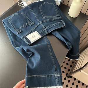 Lace Trim High-Waisted Denim Pants for Women - Summer 2025 Loose Slimming Straight-Leg Style for Petite Sizes