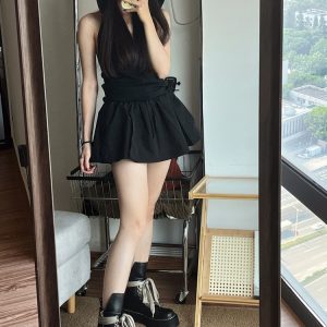 Lace-Up Thick-Soled Mid-Calf Motorcycle Boots for Women - 2023 Spring Autumn Rose Park Chae-young Style