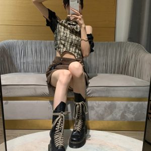 Lace-Up Thick-Soled Mid-Calf Motorcycle Boots for Women - 2023 Spring Autumn Rose Park Chae-young Style
