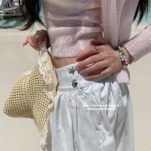 Lady Floral Bud Skirt with Starfish Scallop Buckle - Stiff Wide Hem for Versatile Salty or Sweet Style - Perfect for Y2K and Korean Fashion
