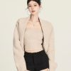 Lapel Shawl Sweater Coat Strapless Women's Winter Knitted Top Loose Vintage Style Blouse for Cozy Layering