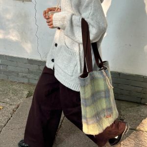 Large Capacity Plaid Tote Bag - Vintage Casual Commuter Bag for Relaxed Style - Perfect for Daily Use and Art Museum Visits